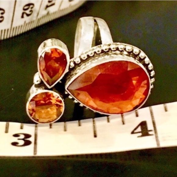 Artisan Golden Orange Topaz Silver Ring Sz 6.25 - Picture 4 of 7
